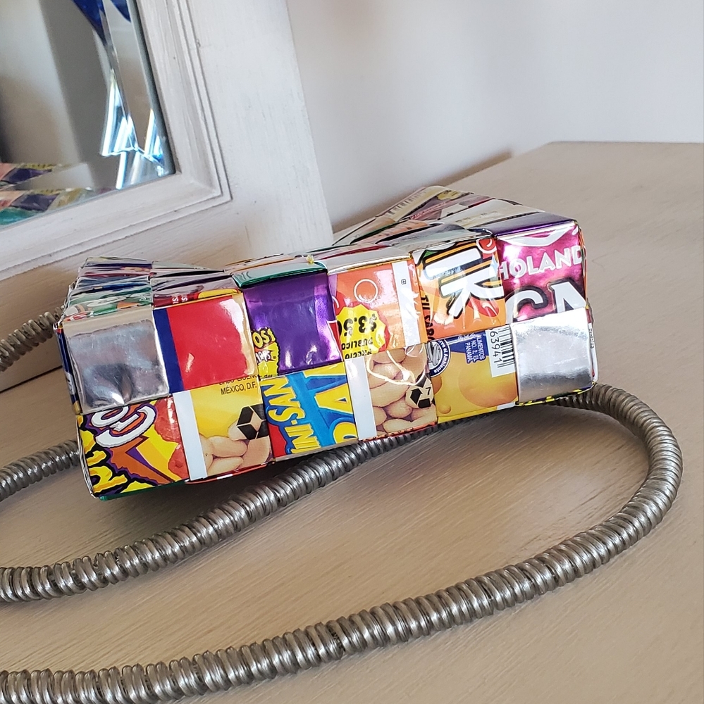 Handwoven Recycled Patchwork Crossbody Bag in Multicolor - Picture 10 of 13